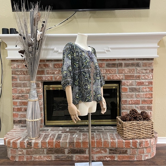 One World psychedelic abstract green and blue top / M / Excellent condit… - Picture 8 of 15